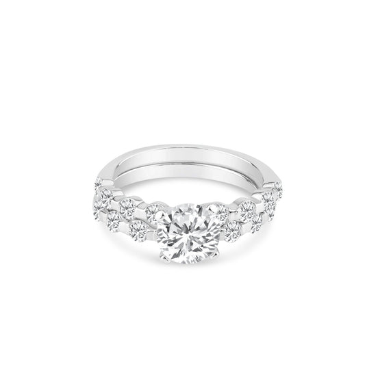 Rhodium Plated 925 Sterling Silver Clear Round CZ Bridal Ring Set Band Sizes 5-9