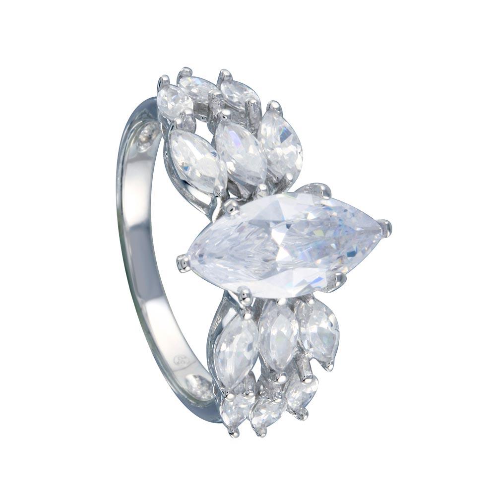 Rhodium Plated 925 Sterling Silver Clear Marquise CZ Bridal Ring Band Sizes 5-9