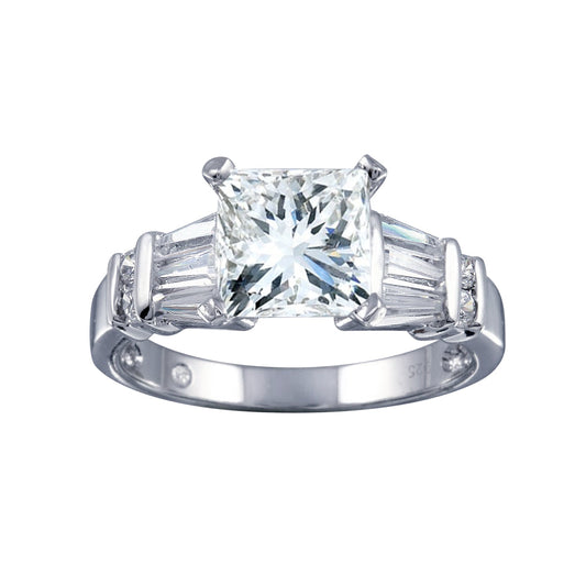 Rhodium Plated 925 Sterling Silver Clear Princess Cut CZ Bridal Ring Sizes 5-9