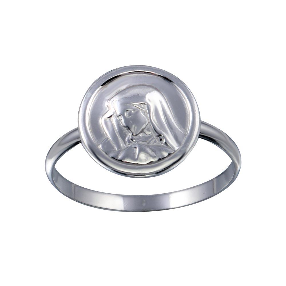 High Polished 925 Sterling Silver Mary Medallion Christian Faith Ring Sizes 5-9