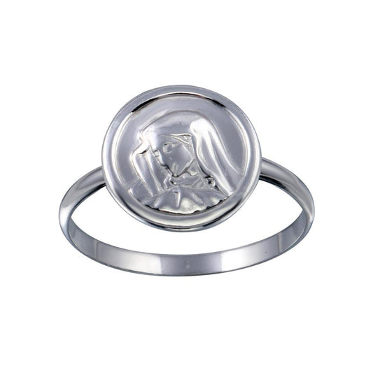 High Polished 925 Sterling Silver Mary Medallion Christian Faith Ring Sizes 5-9