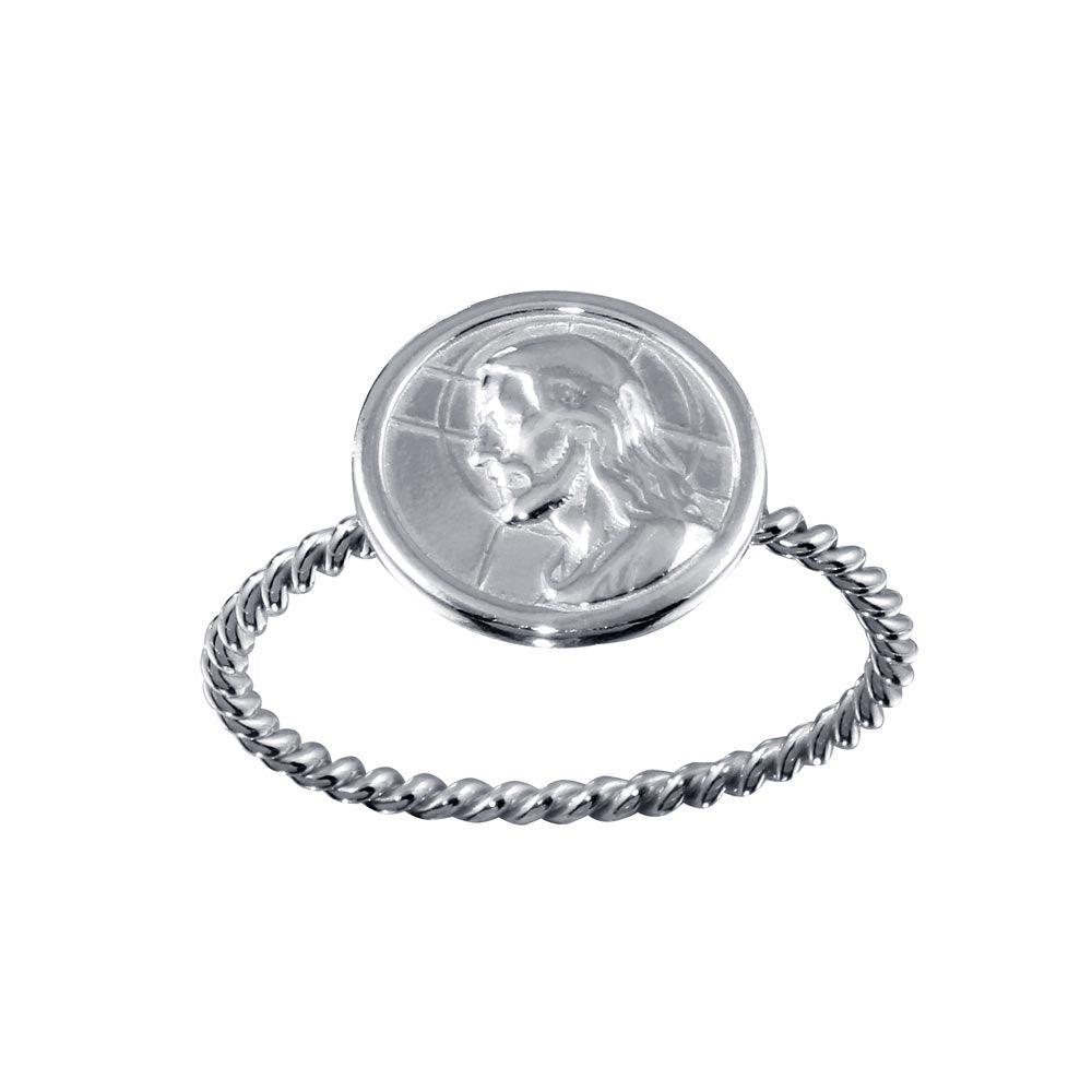 High Polished 925 Sterling Silver Jesus Medallion Ring Polished Band Sizes 5-9
