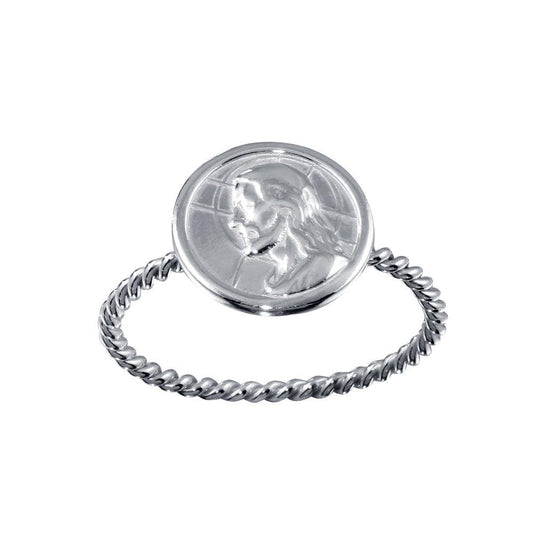 High Polished 925 Sterling Silver Jesus Medallion Ring Polished Band Sizes 5-9