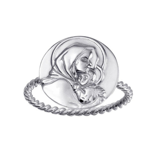 High Polished 925 Sterling Silver Mother Mary Medallion Ring Band Sizes 5-9