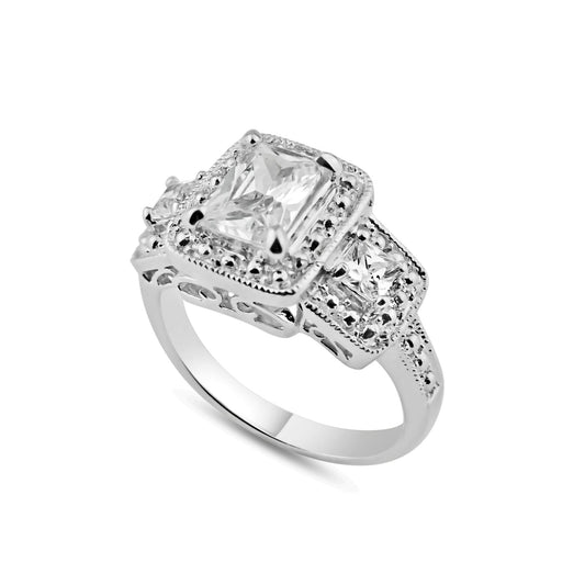 Rhodium Plated 925 Sterling Silver 3 Set Square Clear CZ Bridal Ring Sizes 5-9