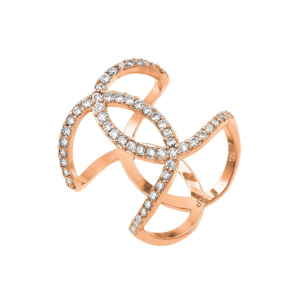 Rose Gold Plated 925 Sterling Silver Knotted CZ Ring Polished Band Sizes 5-9