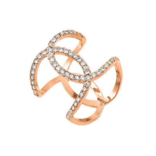 Rose Gold Plated 925 Sterling Silver Knotted CZ Ring Polished Band Sizes 5-9