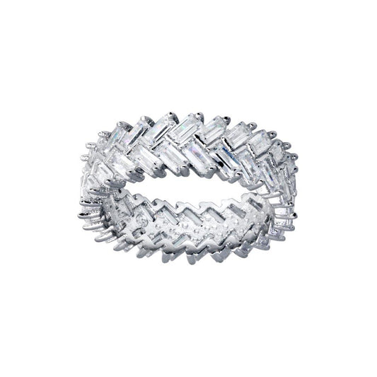 Rhodium Plated 925 Sterling Silver Baguette CZ Ring High Polished Band Sizes 5-9