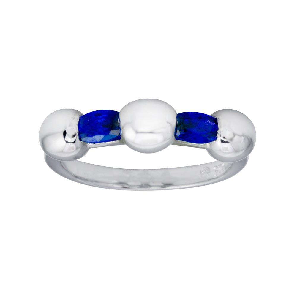 Rhodium Plated 925 Sterling Silver Blue CZ Ring High Polished Band Sizes 5-9