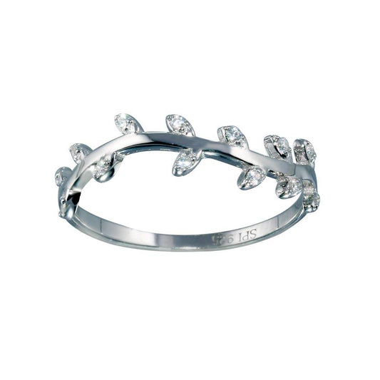 Rhodium Plated 925 Sterling Silver Vine CZ Ring High Polished Band Sizes 5-9