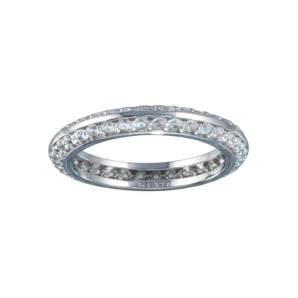 Rhodium Plated 925 Sterling Silver Eternity CZ Ring High Polished Band Sizes 5-9