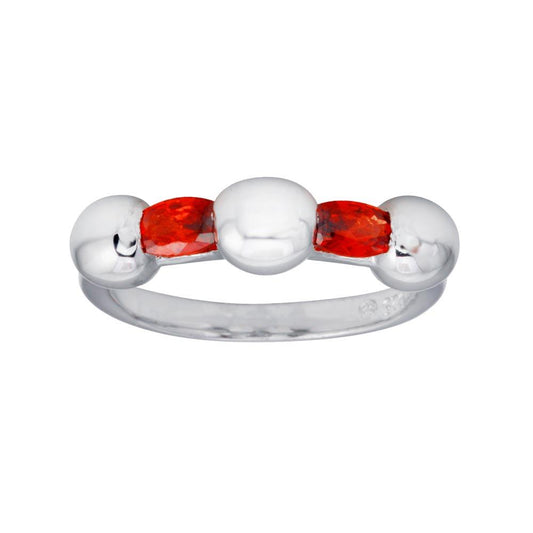 Rhodium Plated 925 Sterling Silver Red CZ Ring High Polished Band Sizes 5-9