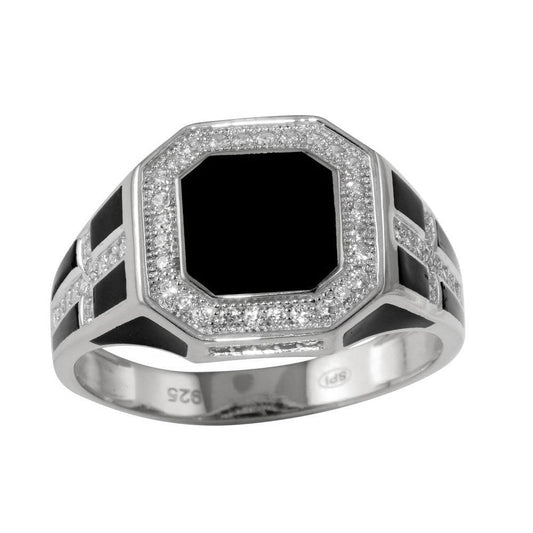 Rhodium Plated 925 Sterling Silver Square Cross Ring CZ Band Sizes 9-12
