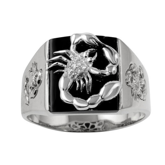 Rhodium Plated 925 Sterling Silver Square Scorpion Ring CZ Band Sizes 9-12