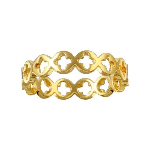 Gold Plated 925 Sterling Silver Open Cross Disc Link Ring Band Sizes 5-9