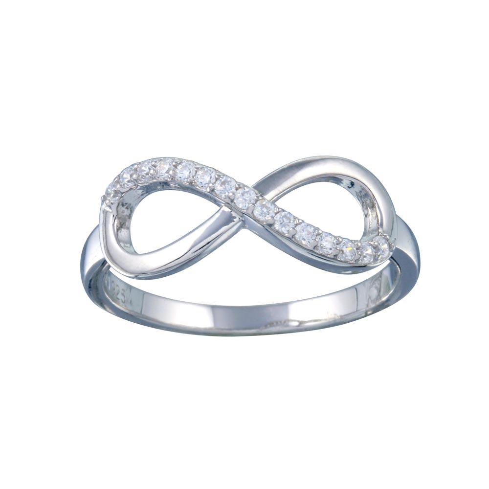 Rhodium Plated 925 Sterling Silver Clear CZ Infinity Ring Band Sizes 5-9