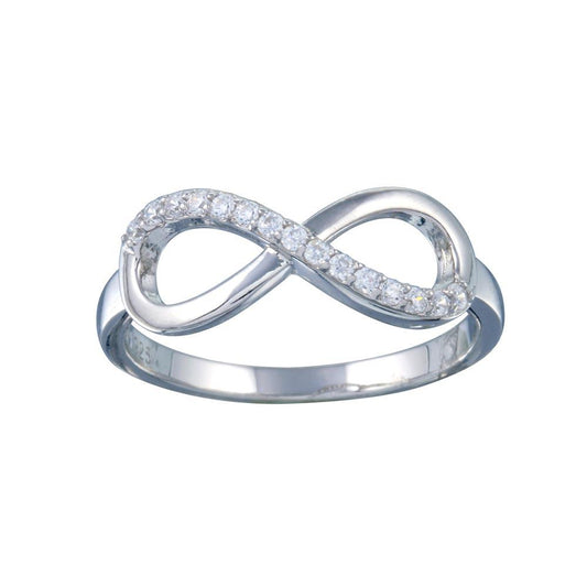 Rhodium Plated 925 Sterling Silver Clear CZ Infinity Ring Band Sizes 5-9
