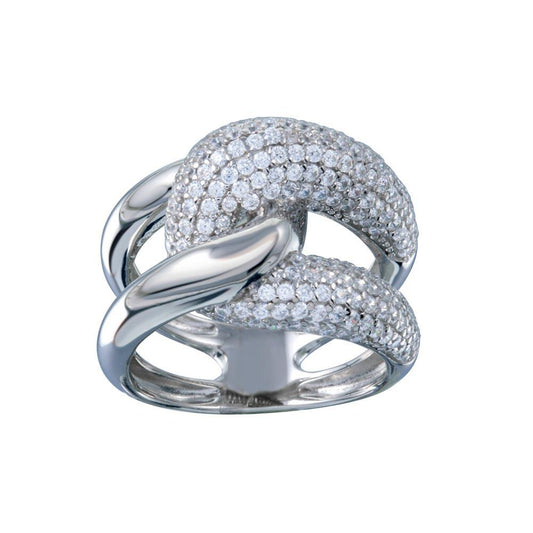 Rhodium Plated 925 Sterling Silver Clear Micro Pave CZ Knot Ring Band Sizes 5-9