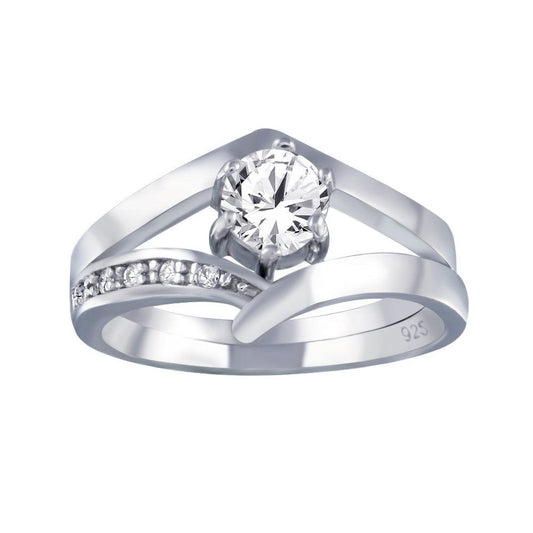 Rhodium Plated 925 Sterling Silver Clear Pave Set CZ Engagement Ring Sizes 5-9