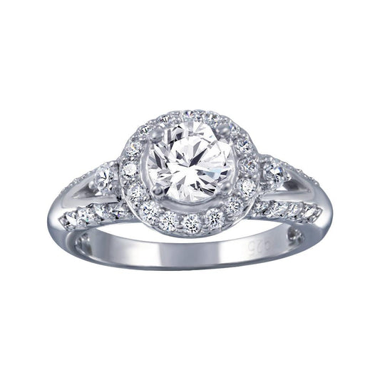 Rhodium Plated 925 Sterling Silver Clear Cluster CZ Round Ring Band Sizes 5-9