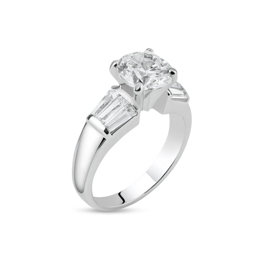 Rhodium Plated 925 Sterling Silver Clear Baguette Round CZ Bridal Ring Sizes 5-9