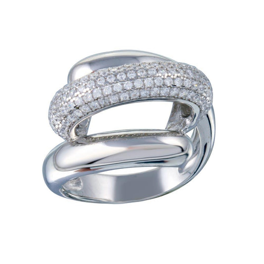 Rhodium Plated 925 Sterling Silver Clear Micro Pave CZ Twist Ring Band Sizes 5-9