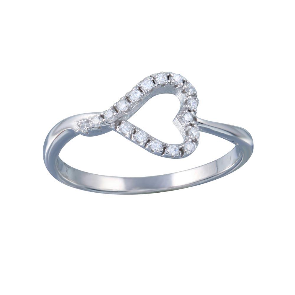 Rhodium Plated 925 Sterling Silver Sideways Open Heart CZ Ring Band Sizes 5-9
