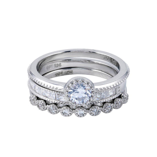 Rhodium Plated 925 Sterling Silver CZ Stackable Ring Set Band Sizes 5-9