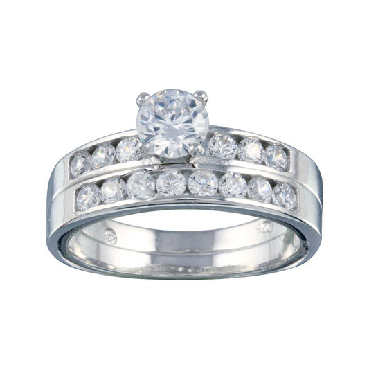 Rhodium Plated 925 Sterling Silver Clear CZ Bridal Ring Set Band Sizes 5-9