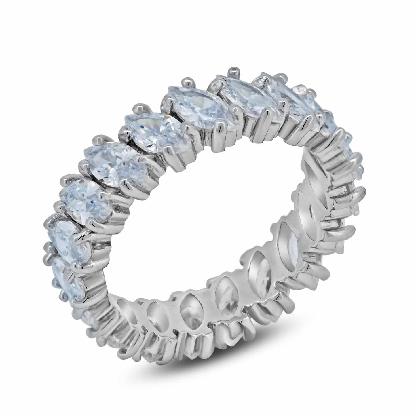 Rhodium Plated 925 Sterling Silver Clear Marquise CZ Eternity Ring Sizes 5-9