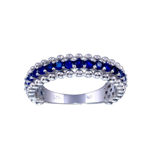 Rhodium Plated 925 Sterling Silver Blue CZ Band High Polished Ring Sizes 5-9