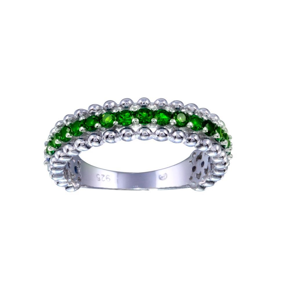 Rhodium Plated 925 Sterling Silver Green CZ Band High Polished Ring Sizes 5-9