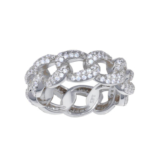 Rhodium Plated 925 Sterling Silver Miami Cuban Curb Link Band Ring Sizes 5-9