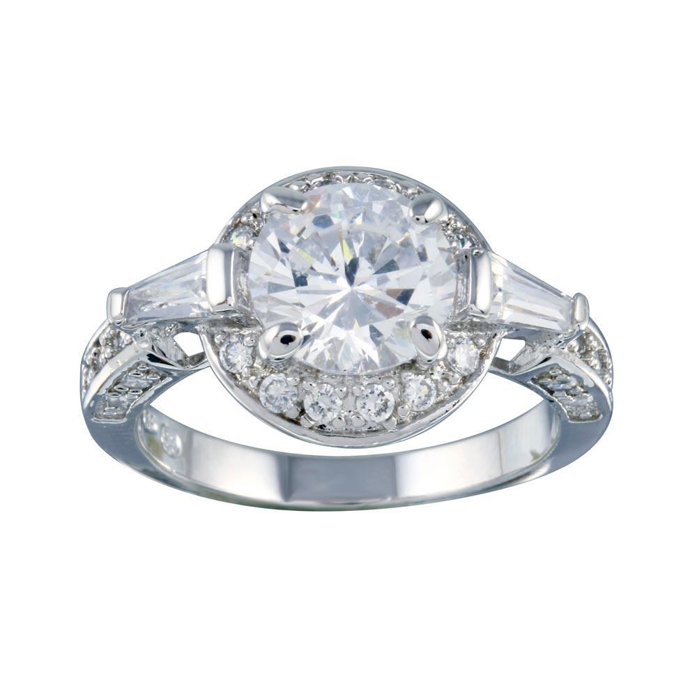Rhodium Plated 925 Sterling Silver Clear CZ Round Bridal Band Ring Sizes 5-9