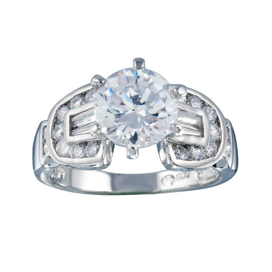 Rhodium Plated 925 Sterling Silver Clear Round CZ Bridal Band Ring Sizes 5-9