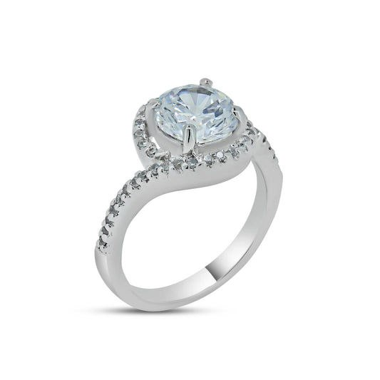 Rhodium Plated 925 Sterling Silver Clear Round Center CZ Bridal Ring Sizes 5-9