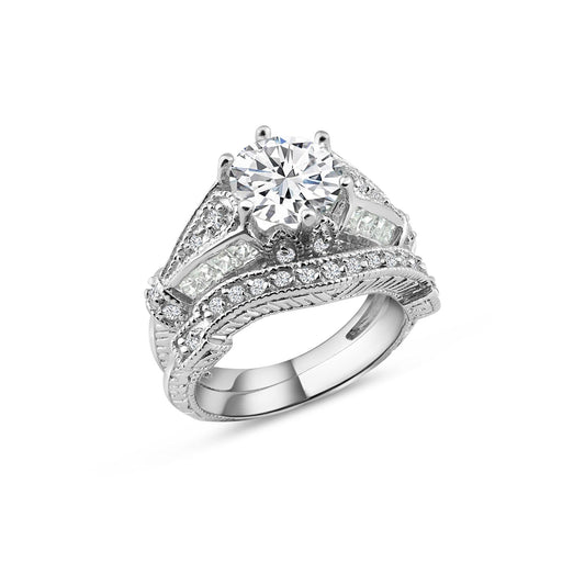 Rhodium Plated 925 Sterling Silver Channel CZ Bridal Wedding Ring Set Sizes 5-9