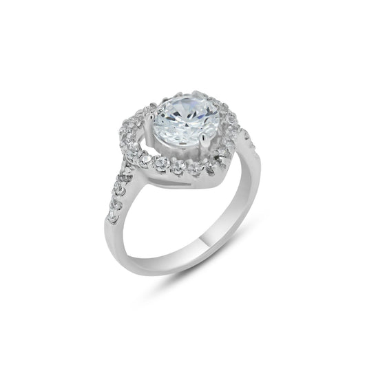 Rhodium Plated 925 Sterling Silver Clear CZ Heart Bridal Wedding Ring Sizes 5-9