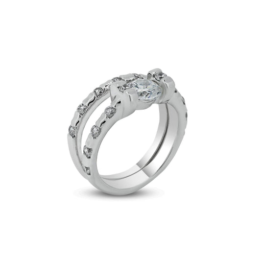 Rhodium Plated 925 Sterling Silver Clear CZ Bridal Wedding Ring Set Sizes 5-9