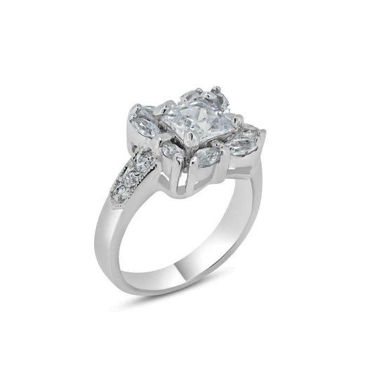 Rhodium Plated 925 Sterling Silver Clear CZ Square Bridal Band Ring Sizes 5-9