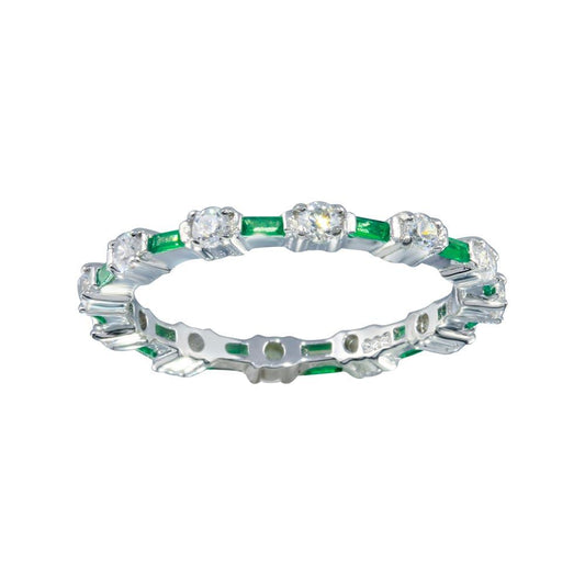 925 Sterling Silver Alternating Green Clear CZ Eternity Ring Band Sizes 5-9