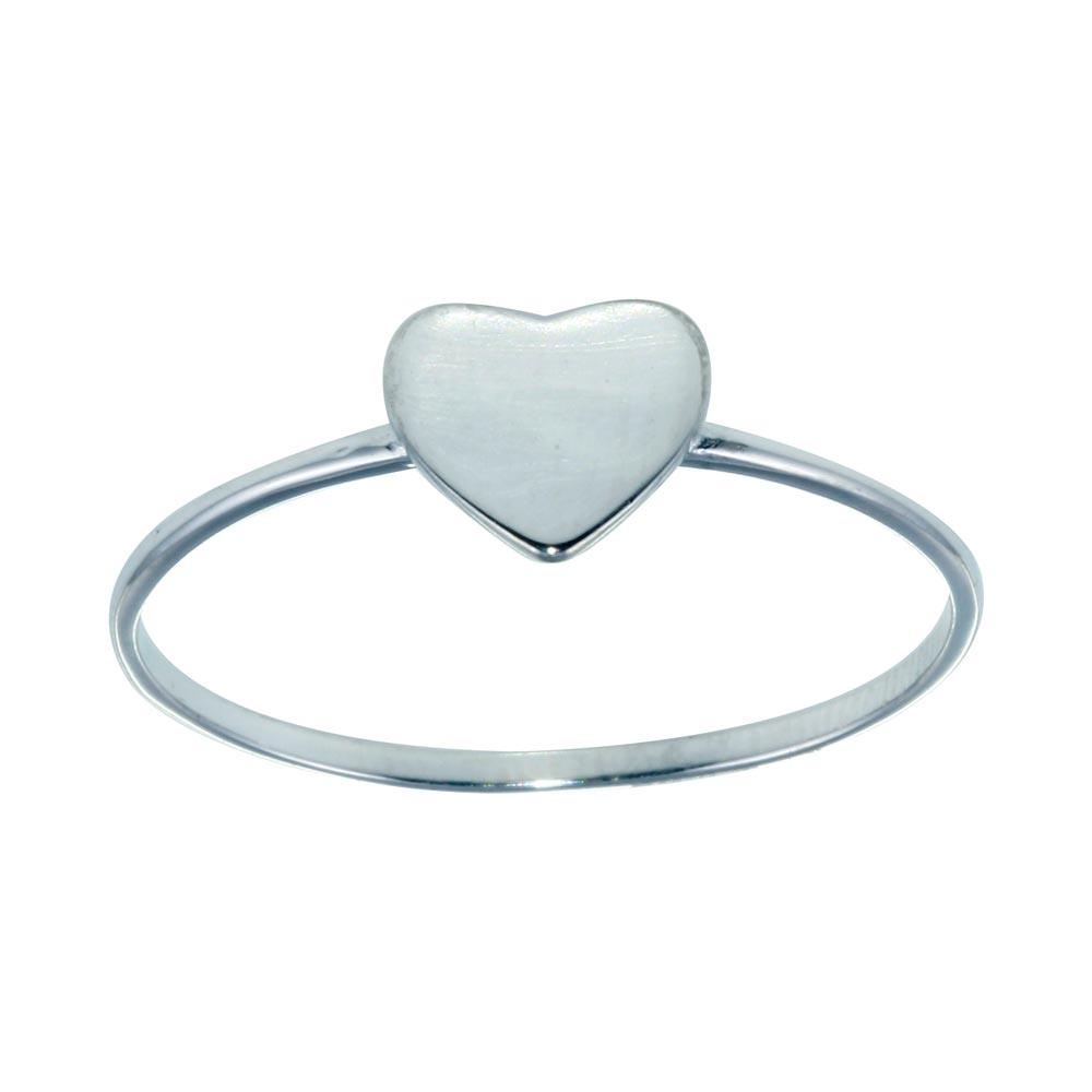 Rhodium Plated Sterling Silver 925 Heart Ring High Polished Band Sizes 5-9