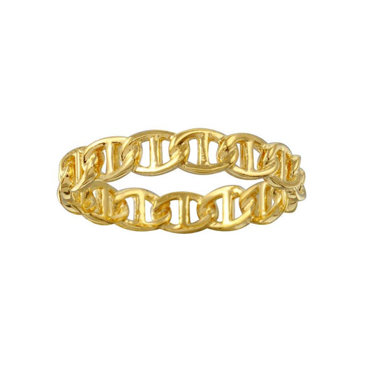 Gold Plated 925 Sterling Silver Mariner Anchor Link Chain Band Ring Sizes 5-9