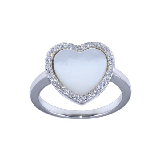 Rhodium Plated 925 Sterling Silver Synthetic Opal Heart & CZ Band Ring Sizes 5-9