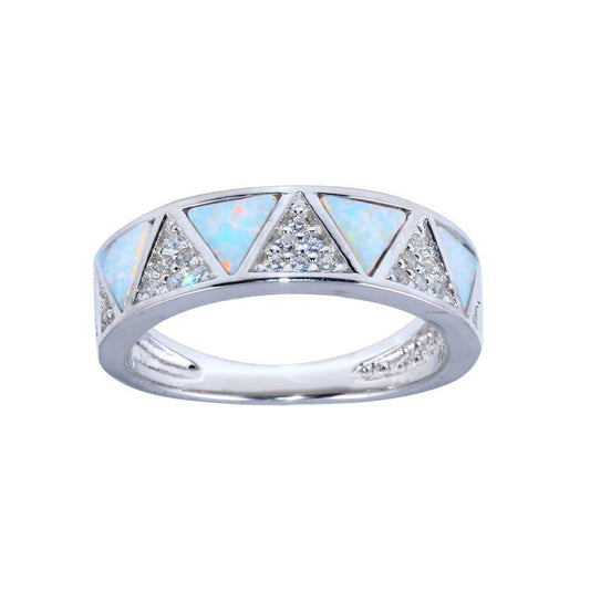 Rhodium Plated 925 Sterling Silver Synthetic Opal Triangle & CZ Ring Sizes 5-9