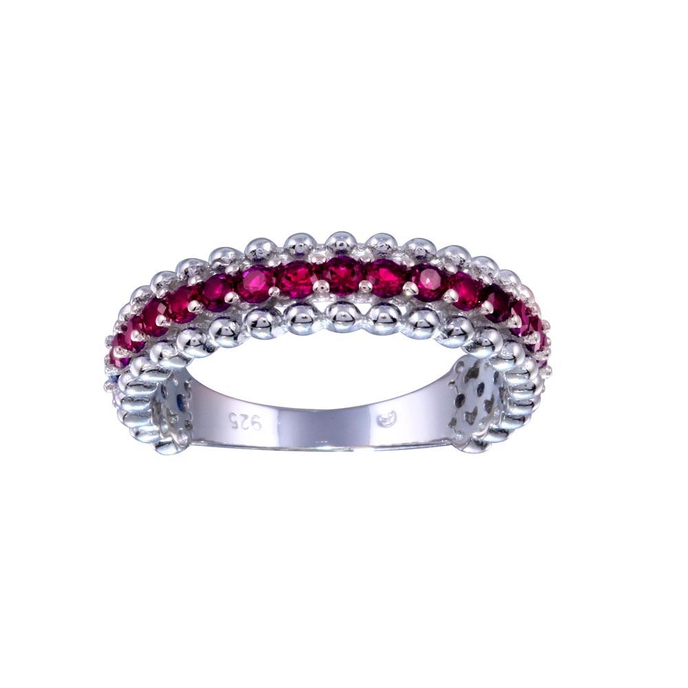 Rhodium Plated 925 Sterling Silver Red CZ Band High Polished Ring Sizes 5-9