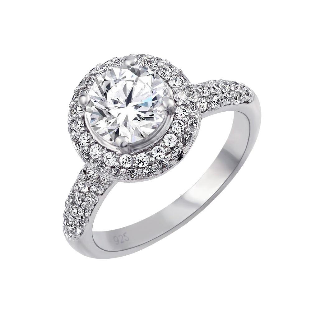 Rhodium Plated 925 Sterling Silver Micro Pave Solitaire Clear CZ Ring Sizes 5-9