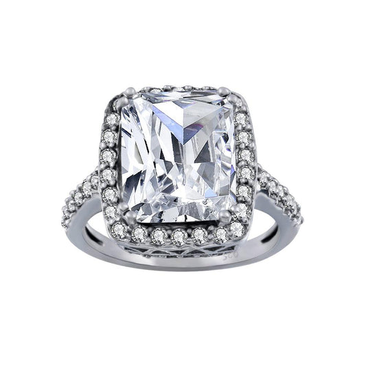 Rhodium Plated 925 Sterling Silver Clear Cluster CZ Square Ring Sizes 5-9
