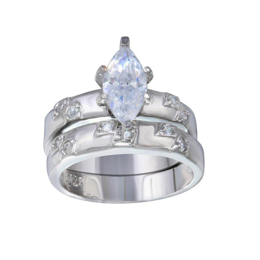 Rhodium Plated 925 Sterling Silver Marquise CZ Engagement Ring Set Sizes 9-9