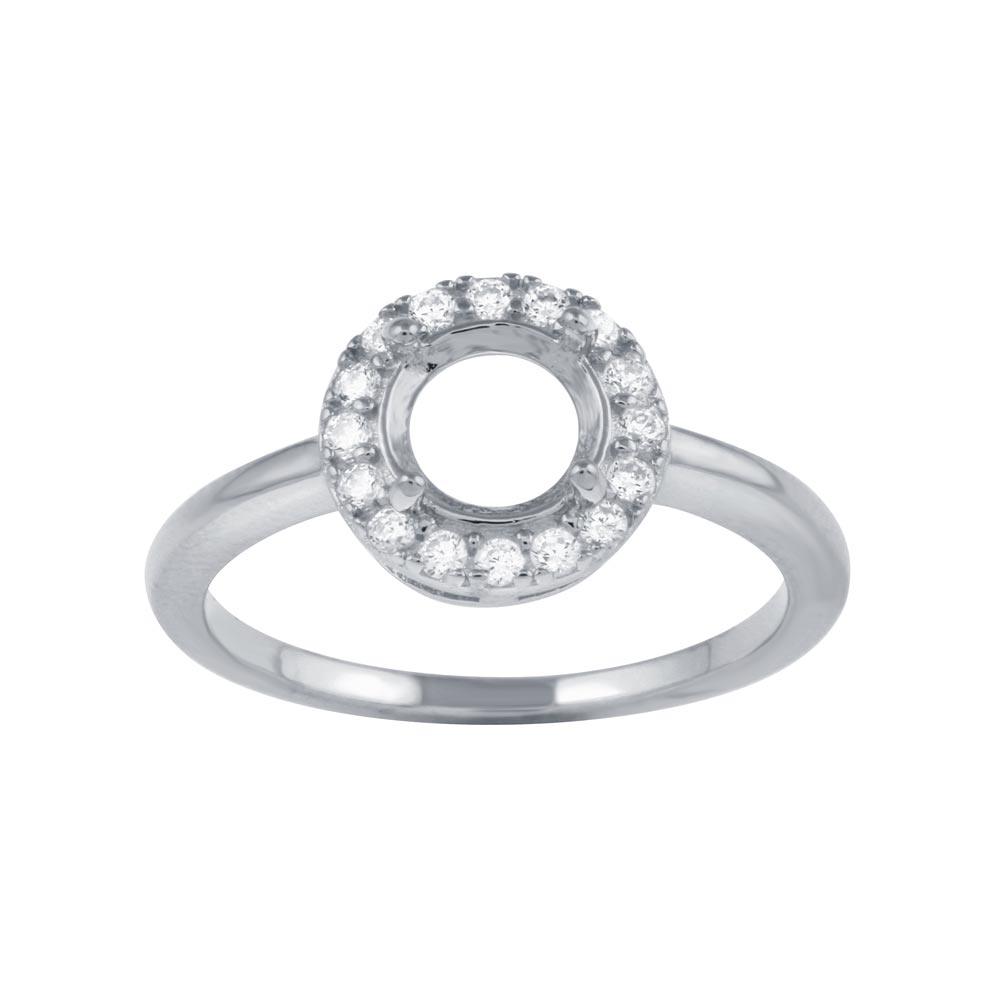 Rhodium Plated 925 Sterling Silver Clear CZ Round Mounting Ring Sizes 5-9